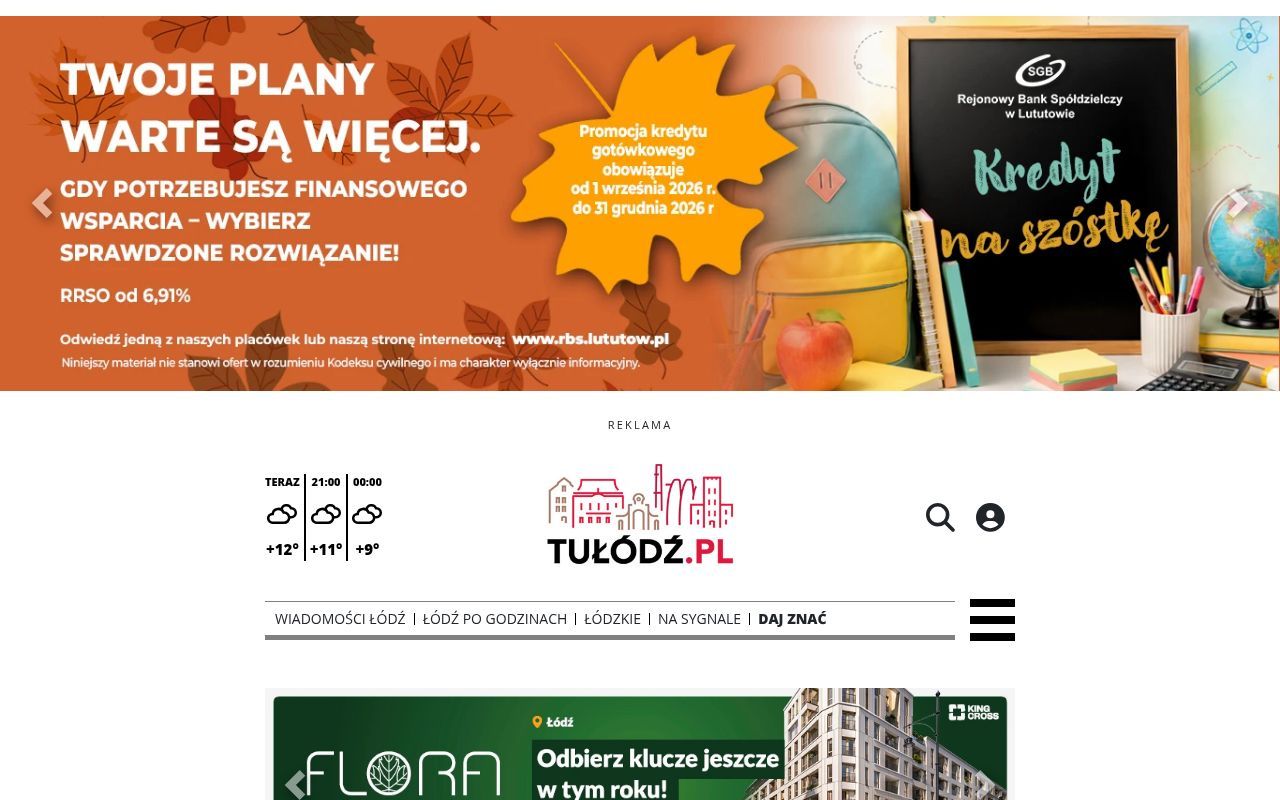 Homepage screenshot of tulodz.pl