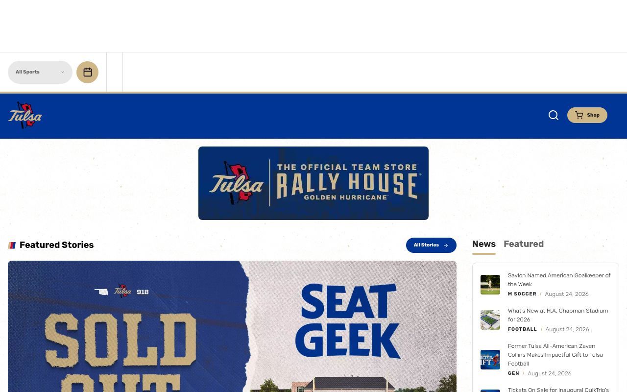Homepage screenshot of tulsahurricane.com