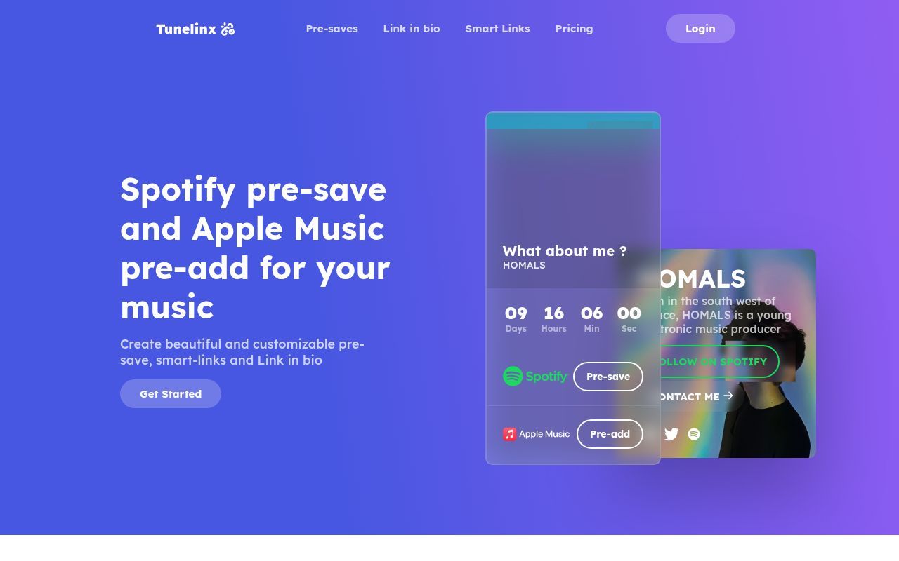 Homepage screenshot of tunelinx.io