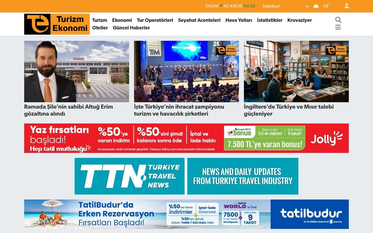 Homepage screenshot of turizmekonomi.com