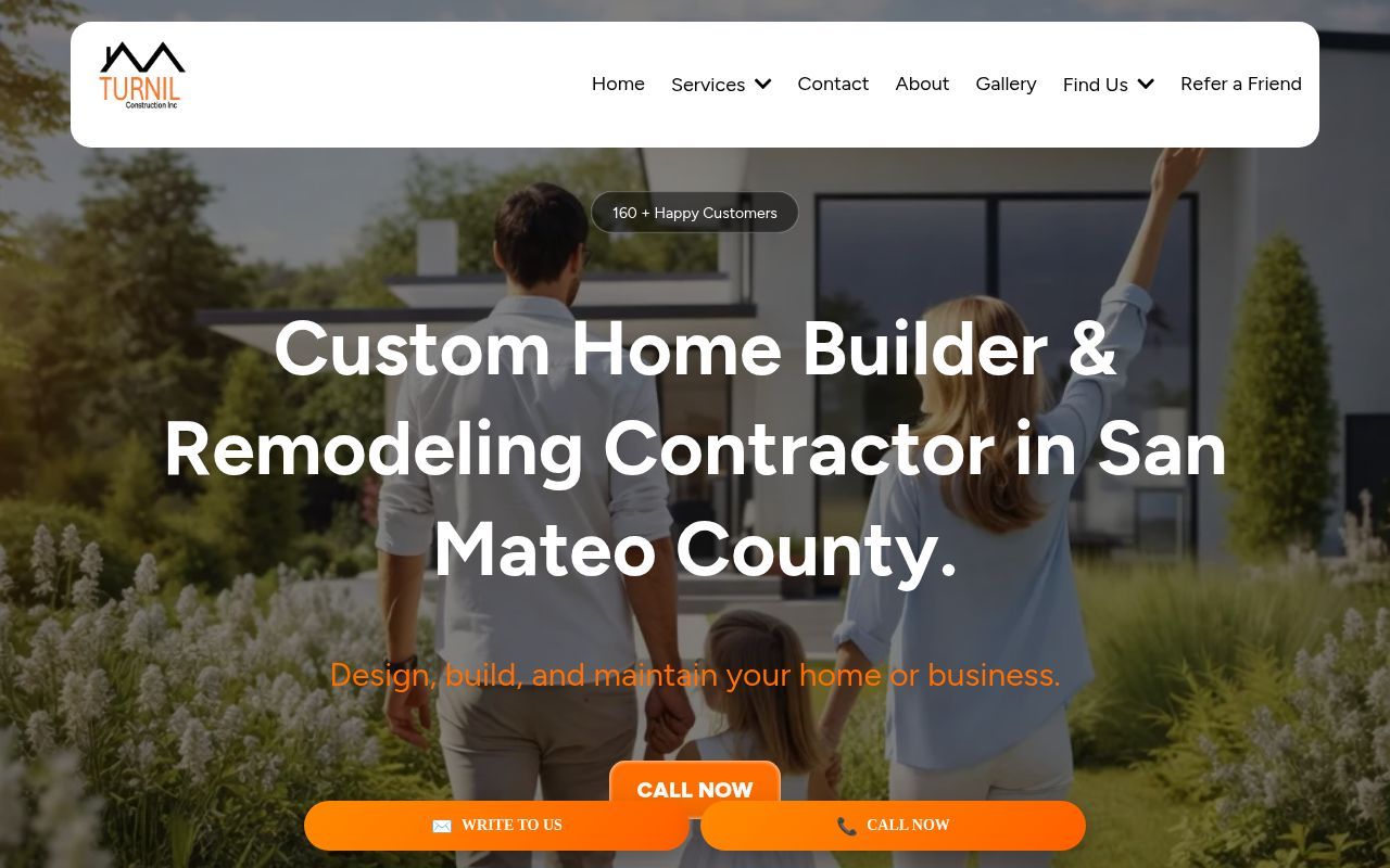 Homepage screenshot of turnilconstruction.com