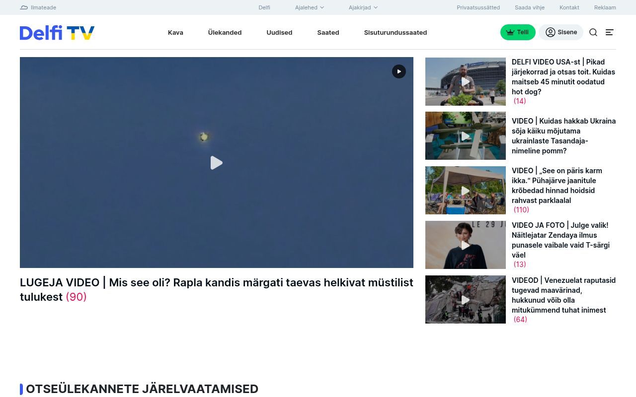 Homepage screenshot of tv.delfi.ee