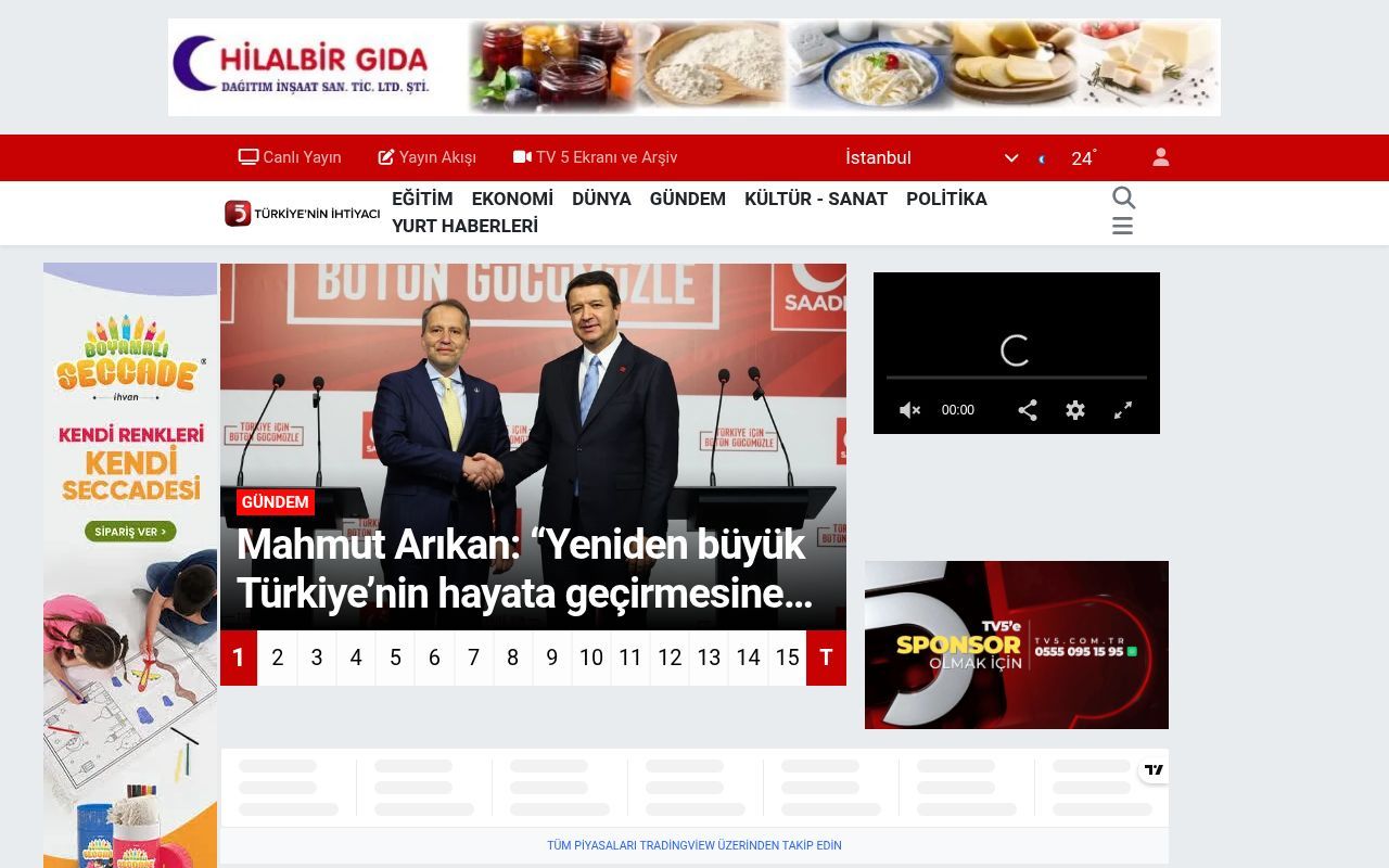 Homepage screenshot of tv5.com.tr