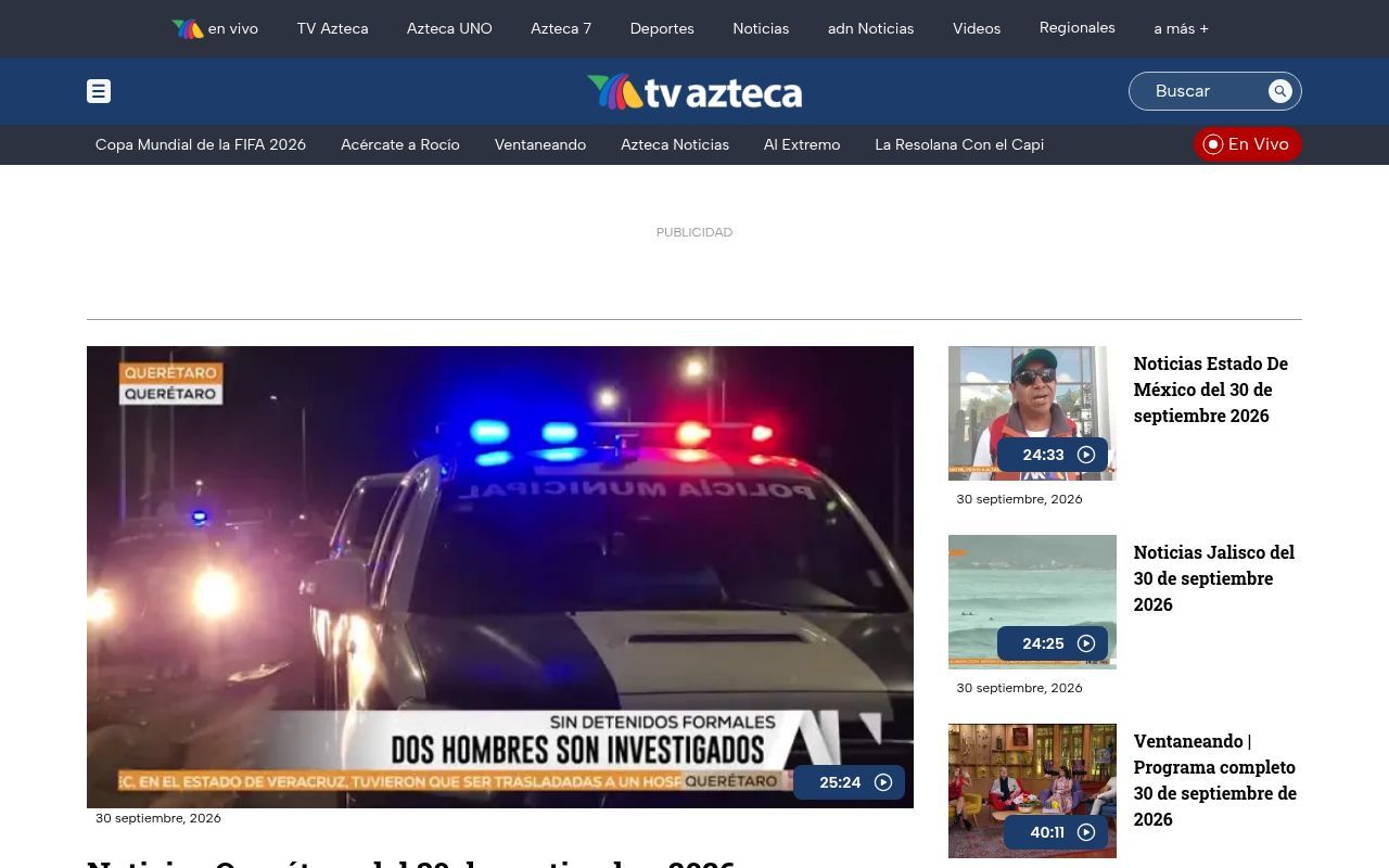 Homepage screenshot of tvazteca.com