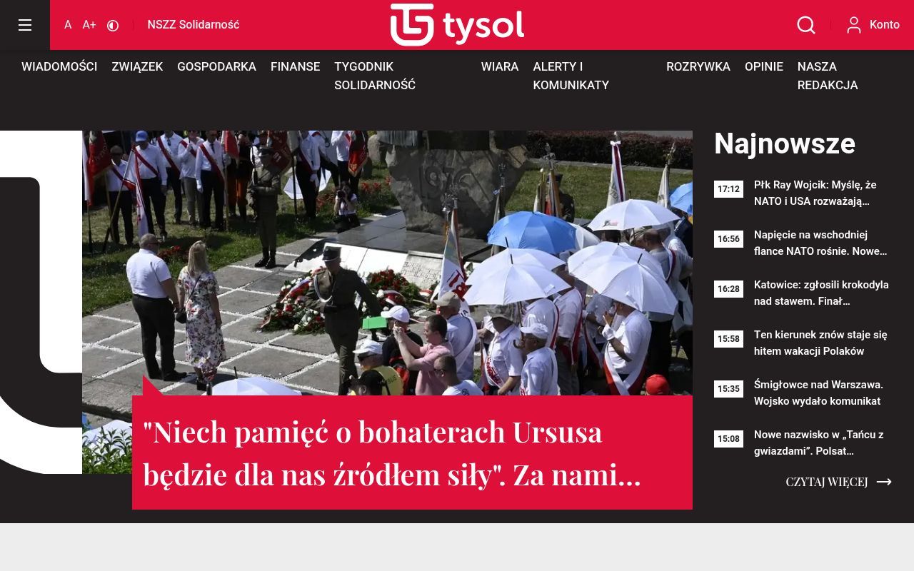 Homepage screenshot of tysol.pl