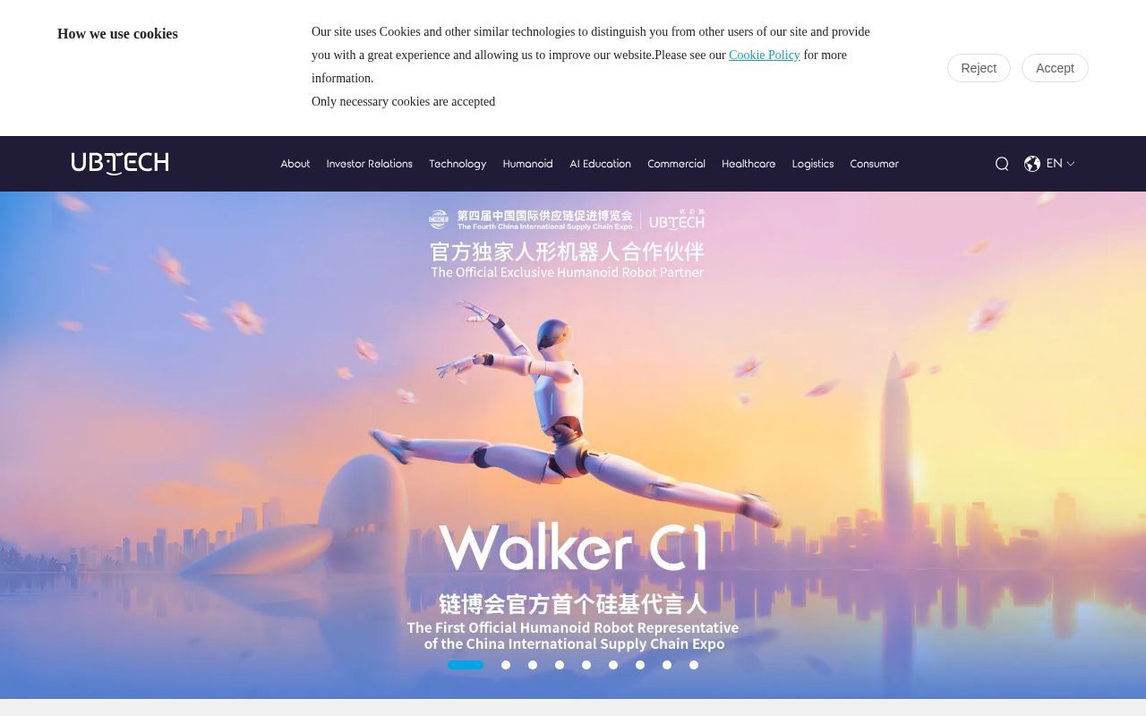 Homepage screenshot of ubtrobot.com