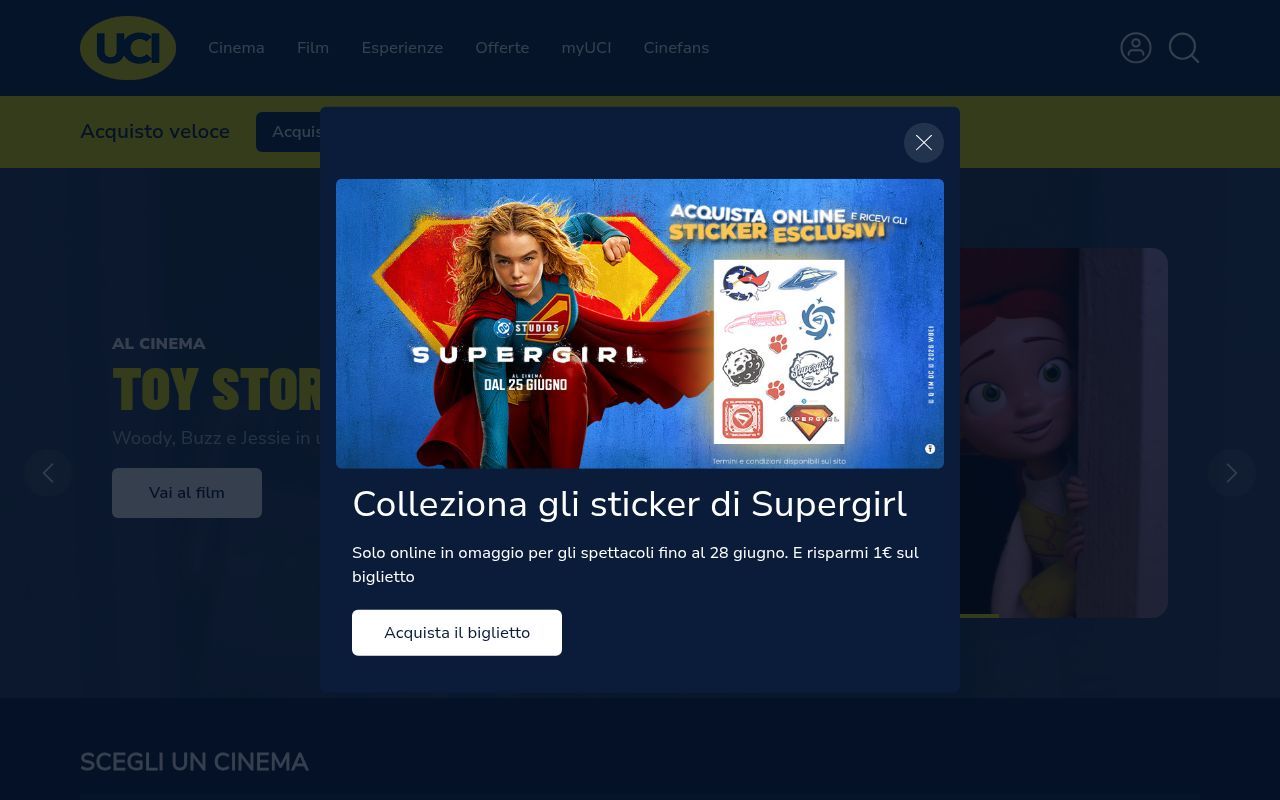 Homepage screenshot of ucicinemas.it