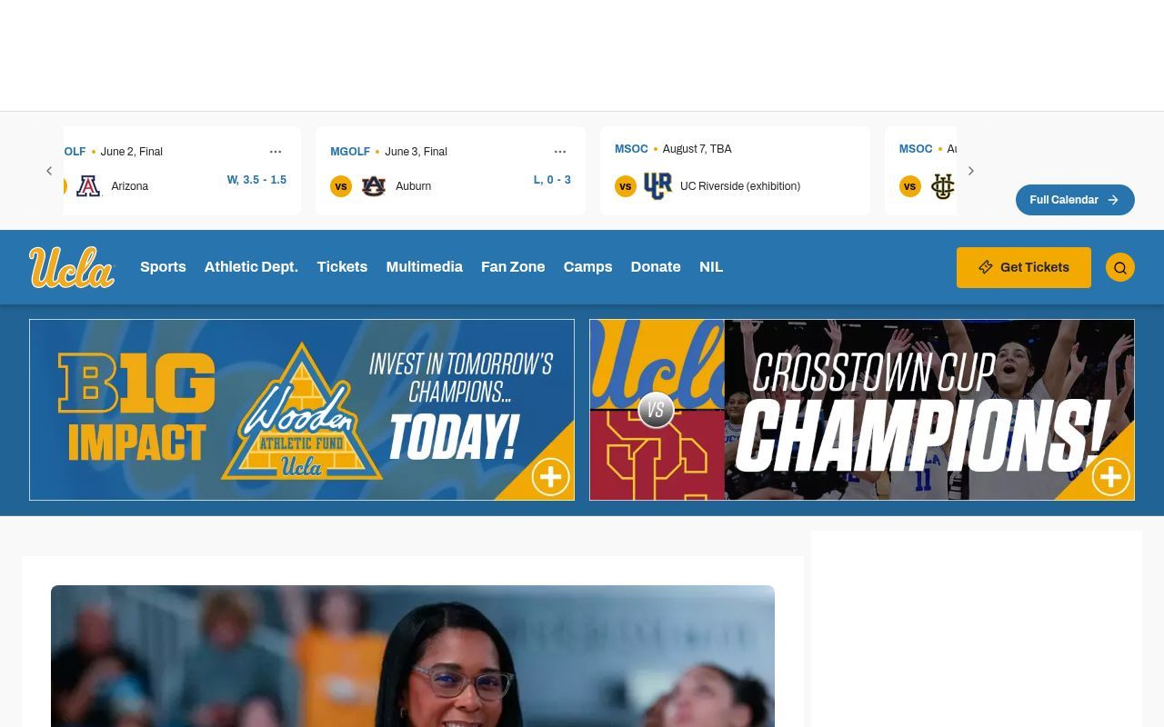 Homepage screenshot of uclabruins.com