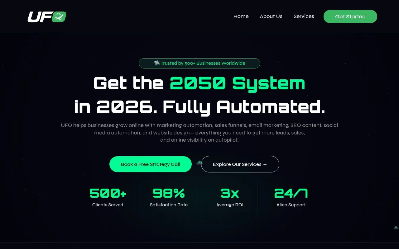Homepage screenshot of ufotomation.com