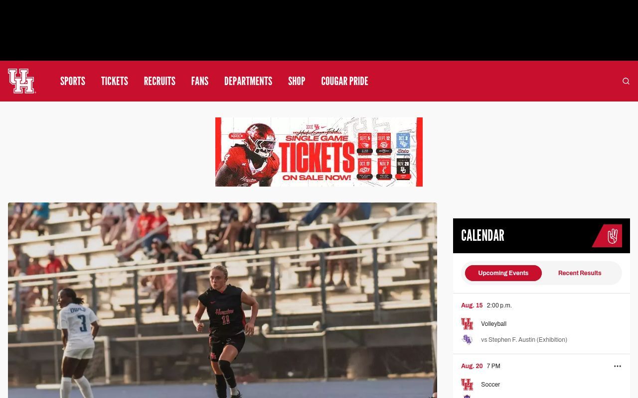 Homepage screenshot of uhcougars.com