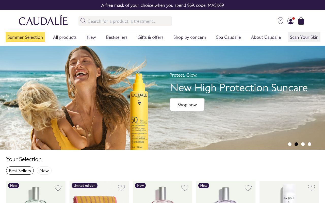Homepage screenshot of uk.caudalie.com