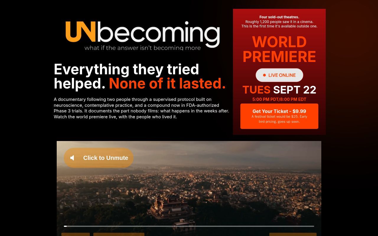 Homepage screenshot of unbecoming.movie