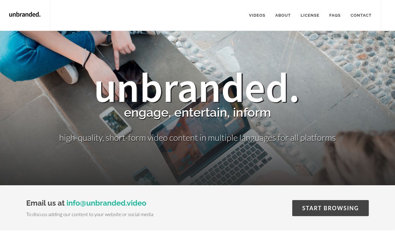 Homepage screenshot of unbranded.video