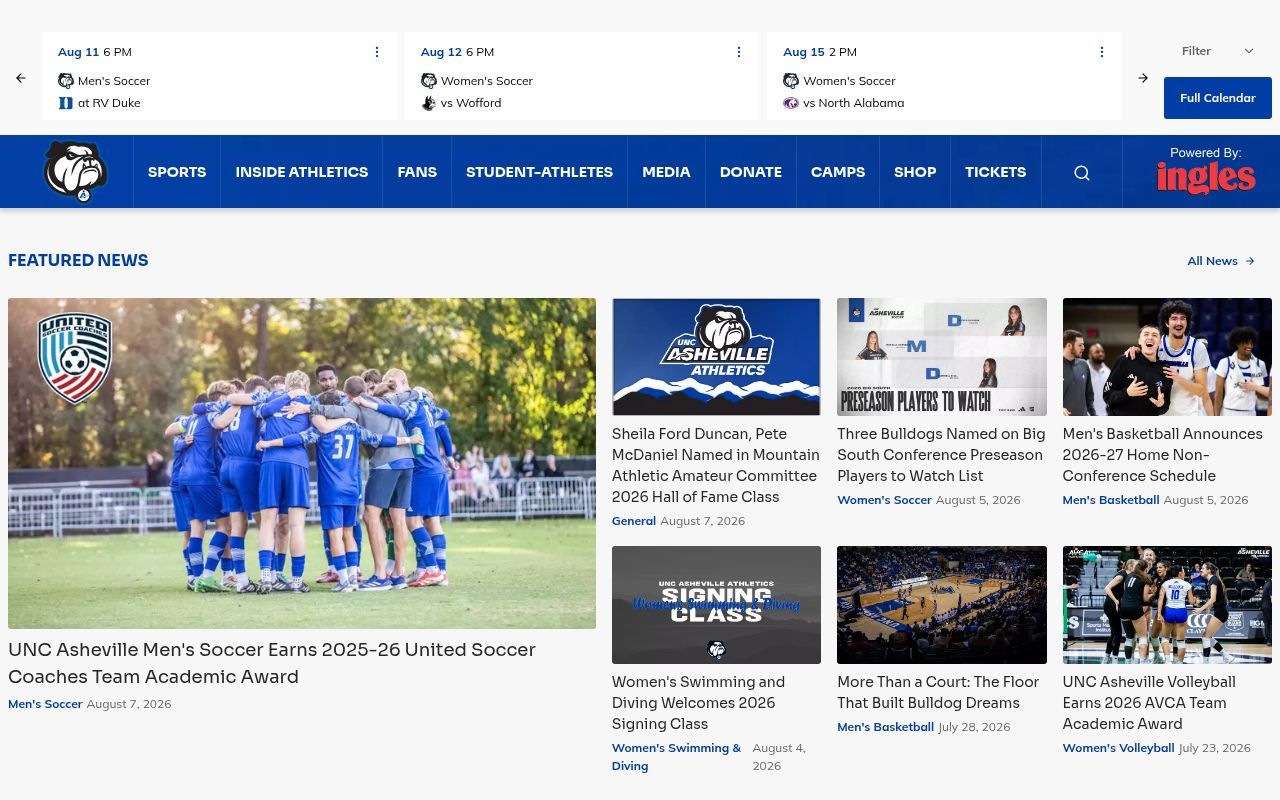 Homepage screenshot of uncabulldogs.com