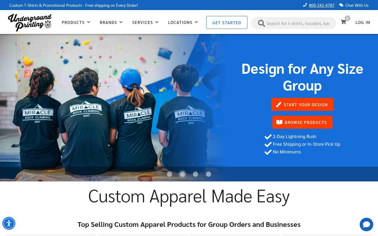 Homepage screenshot of undergroundshirts.com