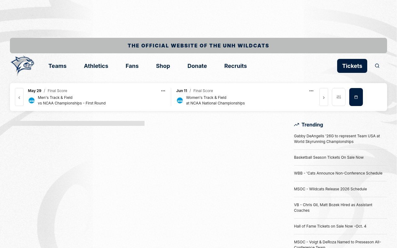 Homepage screenshot of unhwildcats.com