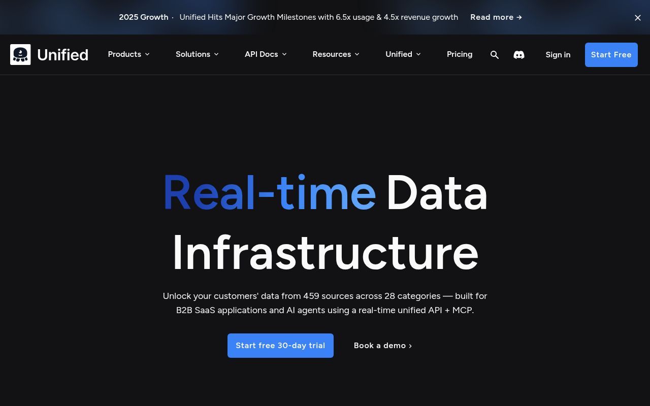 Homepage screenshot of unified.to