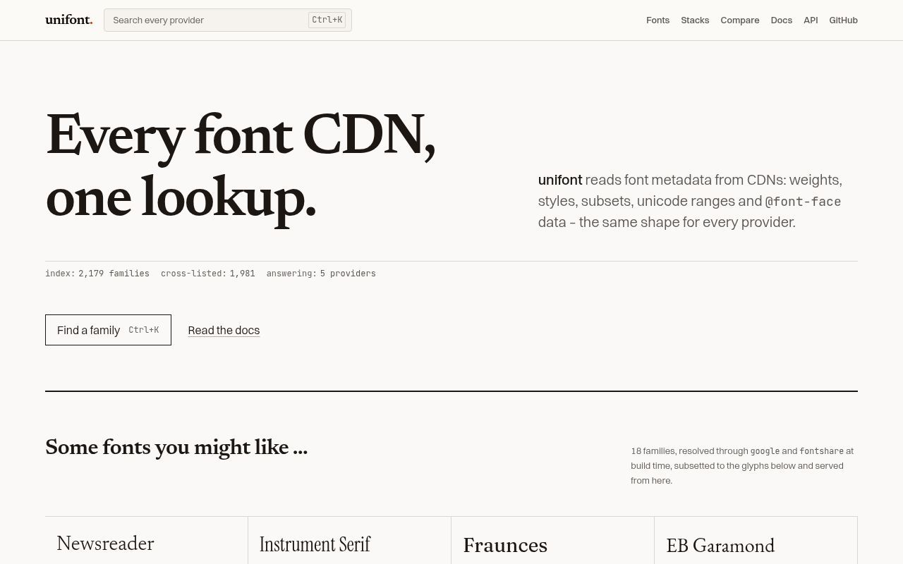Homepage screenshot of unifont.dev