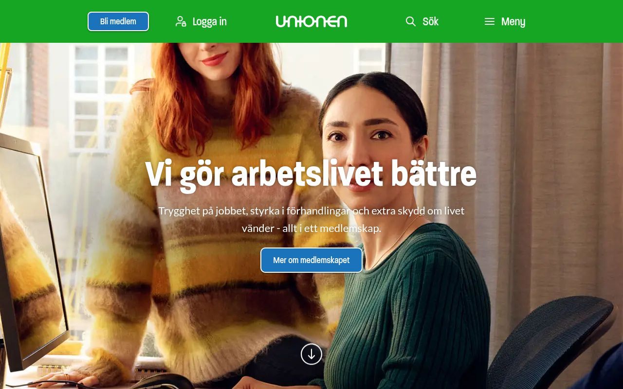 Homepage screenshot of unionen.se