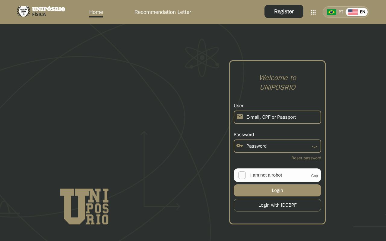 Homepage screenshot of uniposrio-fisica.cbpf.br