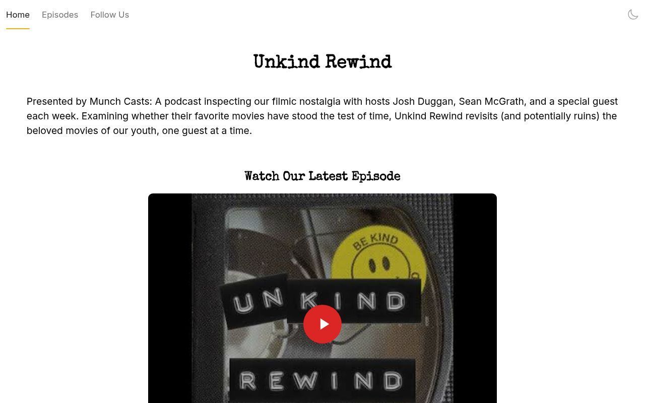 Homepage screenshot of unkindrewind.com