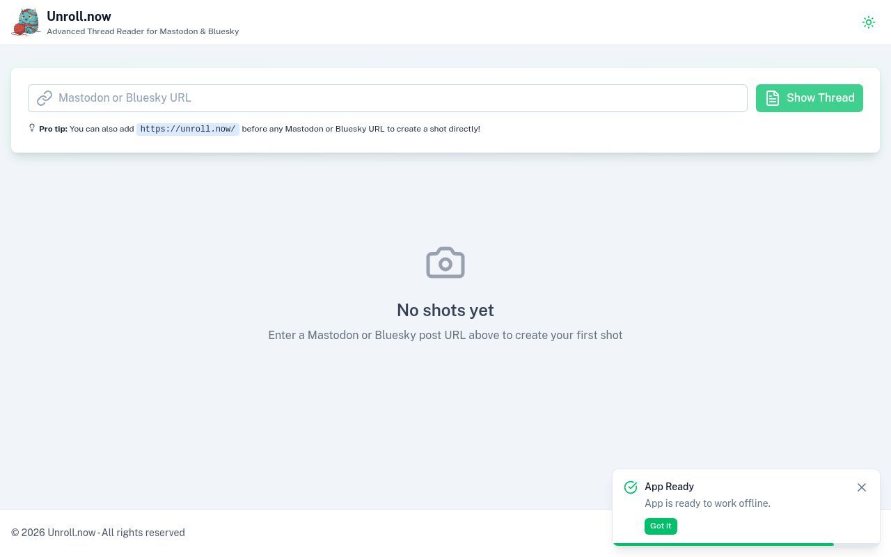 Homepage screenshot of unroll.now