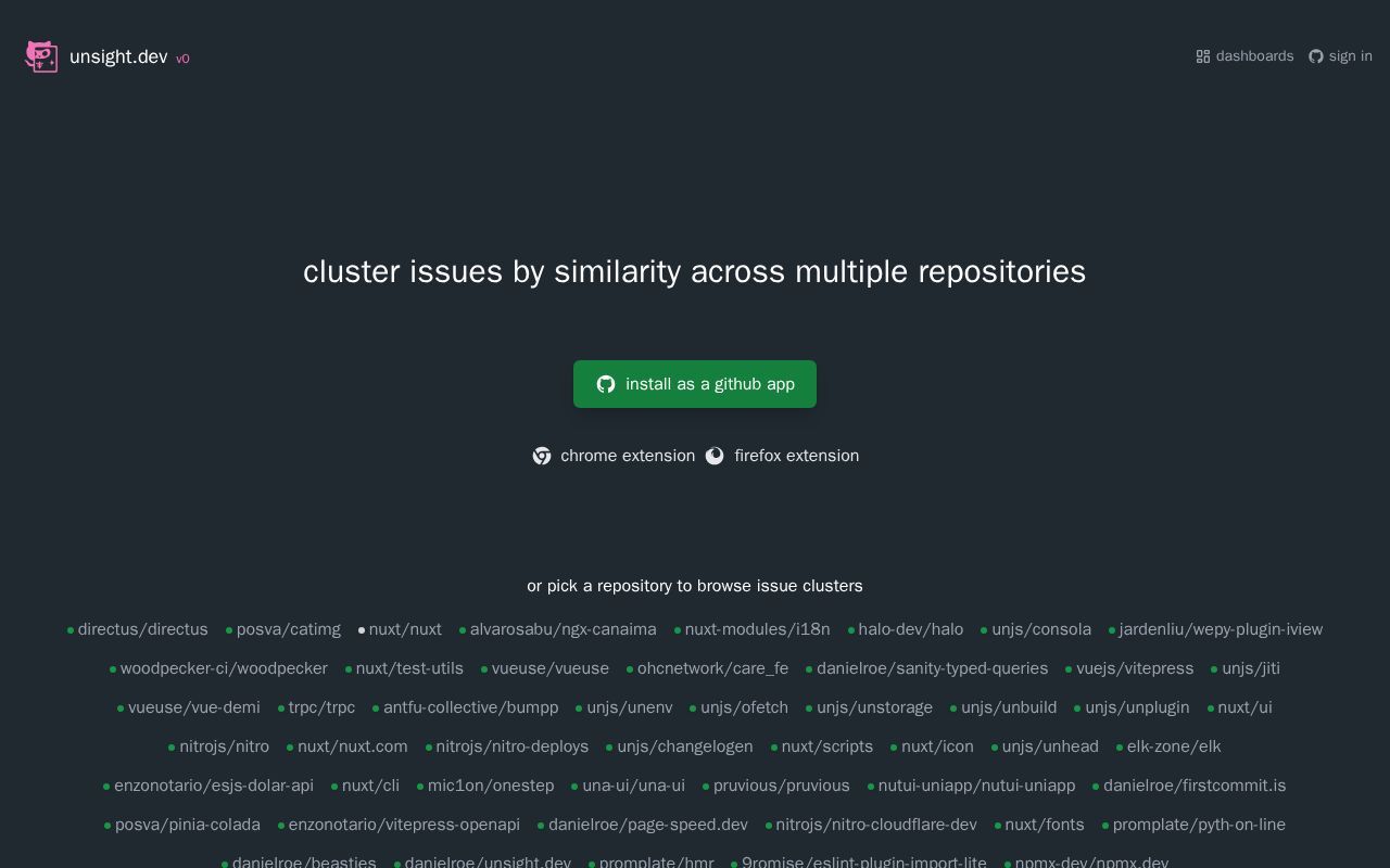 Homepage screenshot of unsight.dev