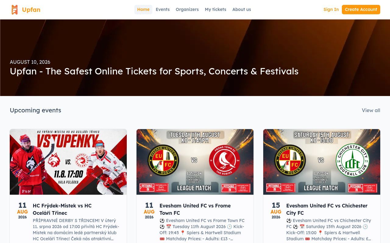 Homepage screenshot of upfan.io