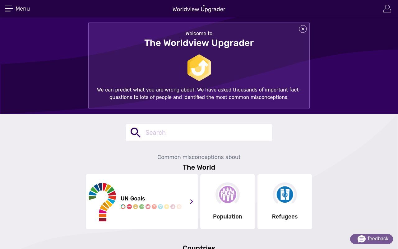 Homepage screenshot of upgrader.gapminder.org