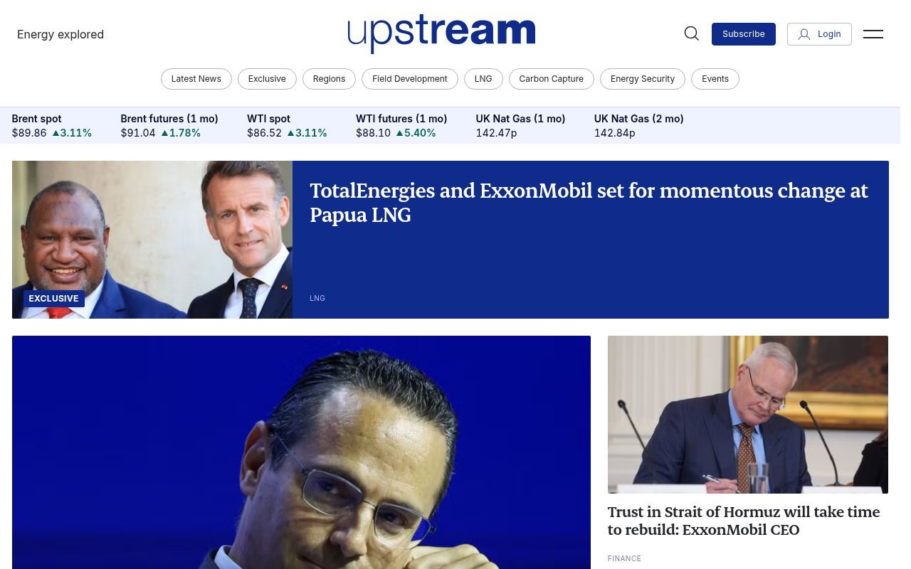 Homepage screenshot of upstreamonline.com