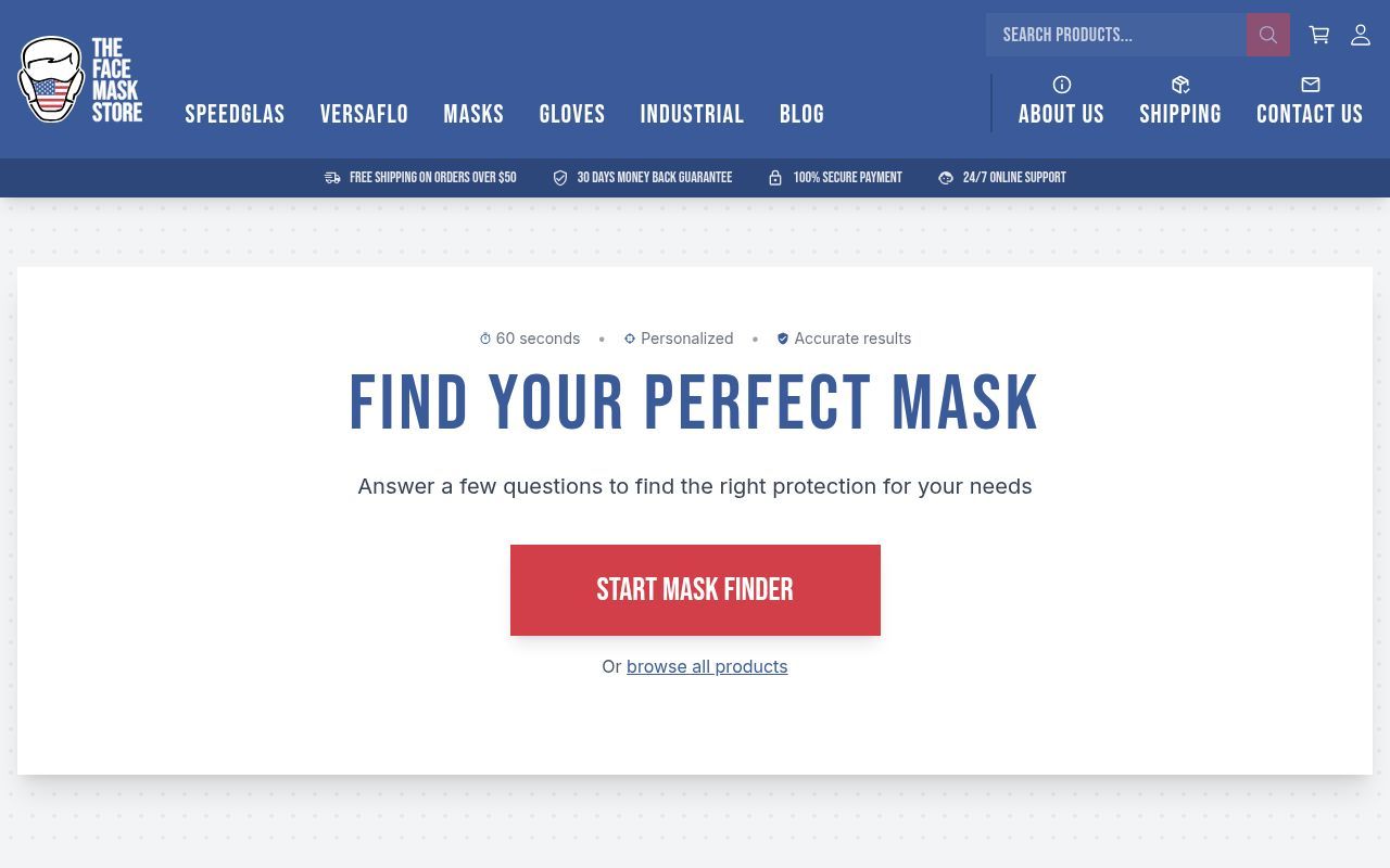 Homepage screenshot of usafacemaskstore.com