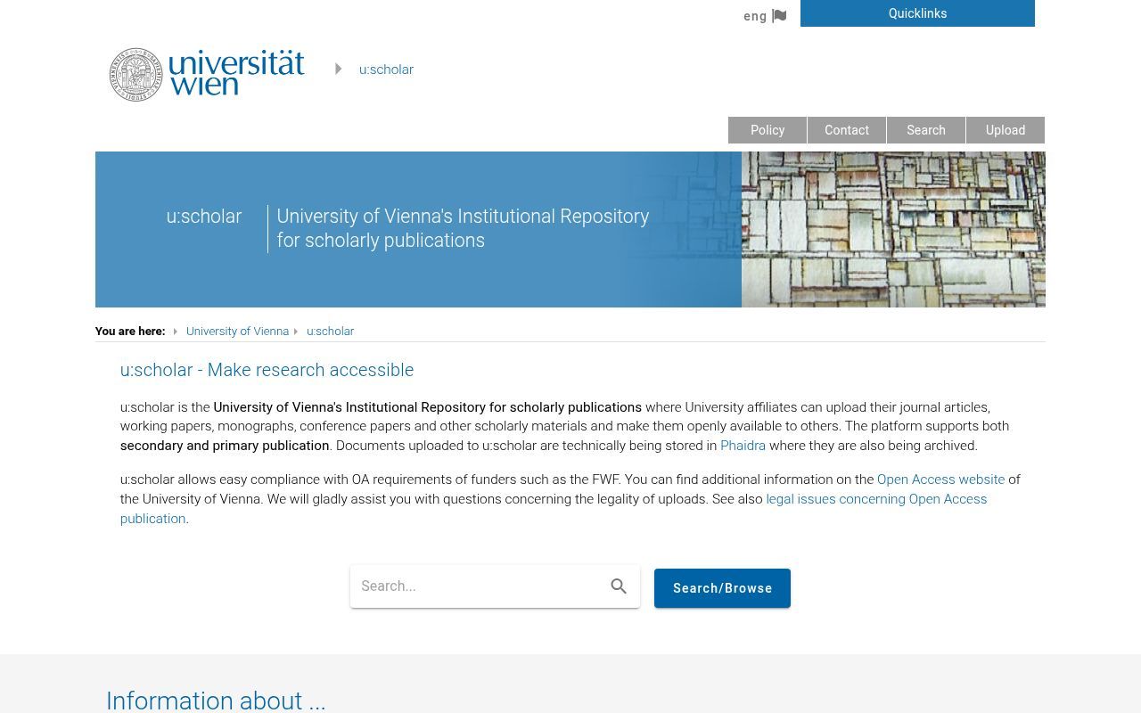 Homepage screenshot of uscholar.univie.ac.at