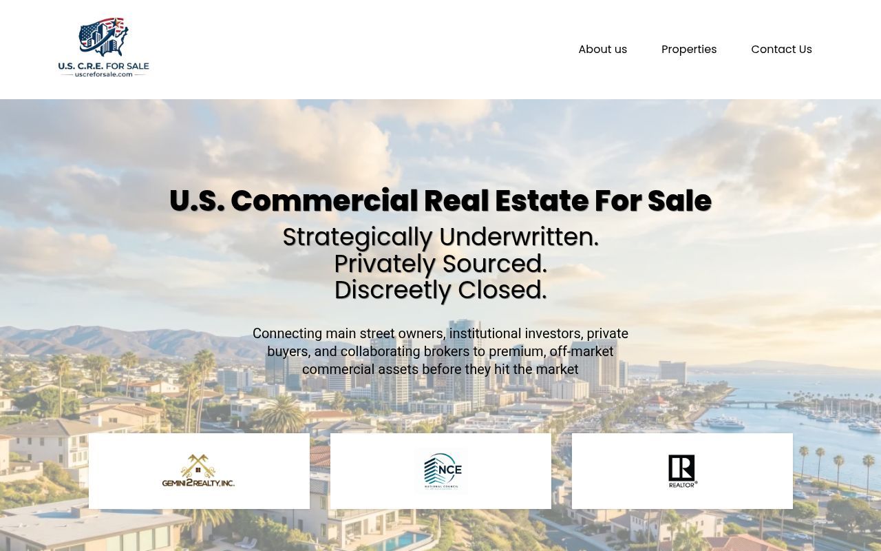 Homepage screenshot of uscreforsale.com