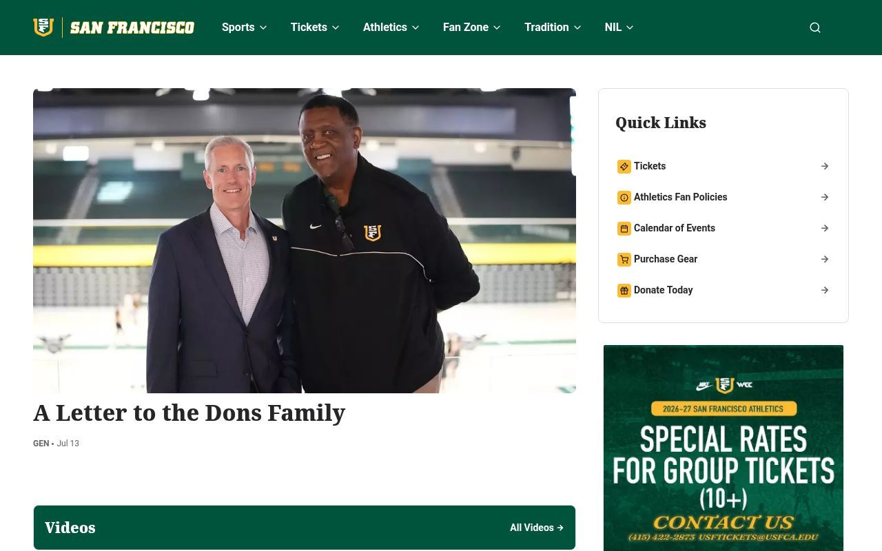 Homepage screenshot of usfdons.com