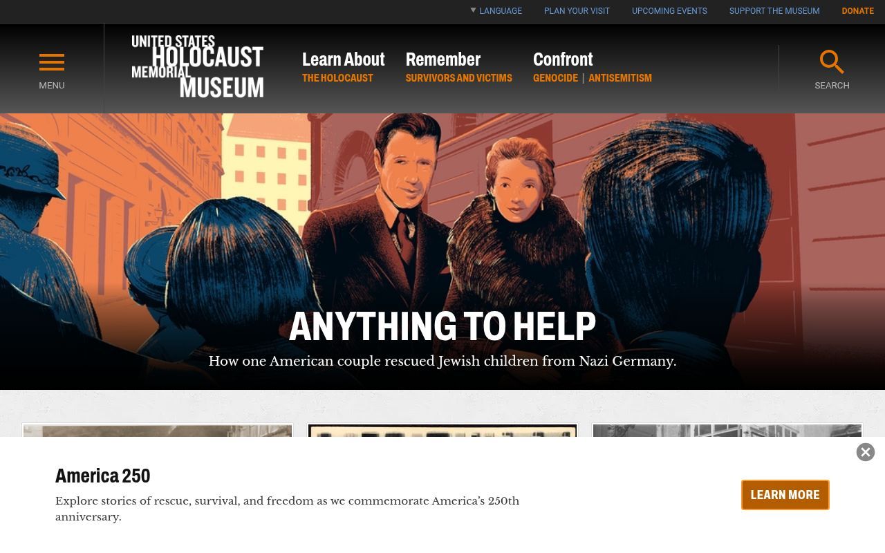Homepage screenshot of ushmm.org