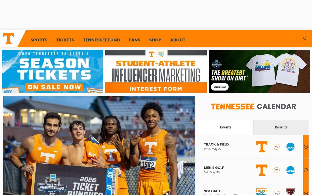 Homepage screenshot of utsports.com