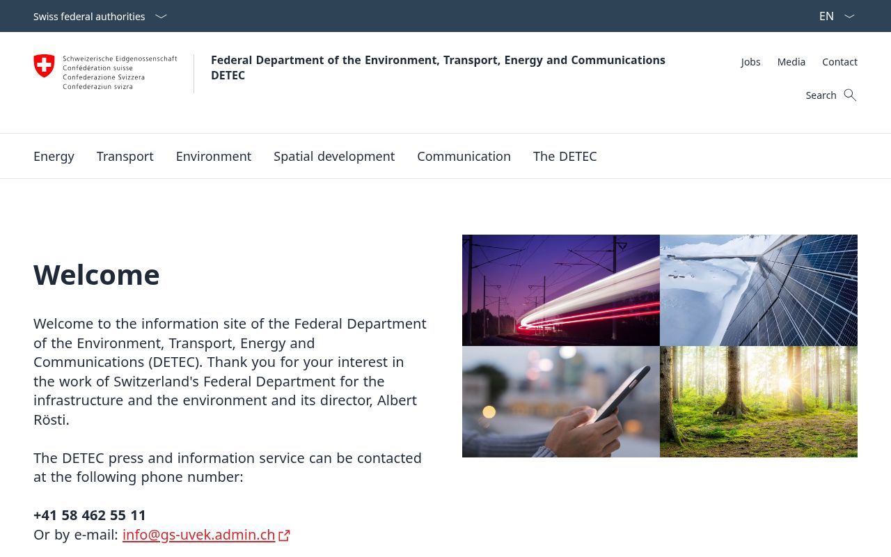 Homepage screenshot of uvek-gis.admin.ch