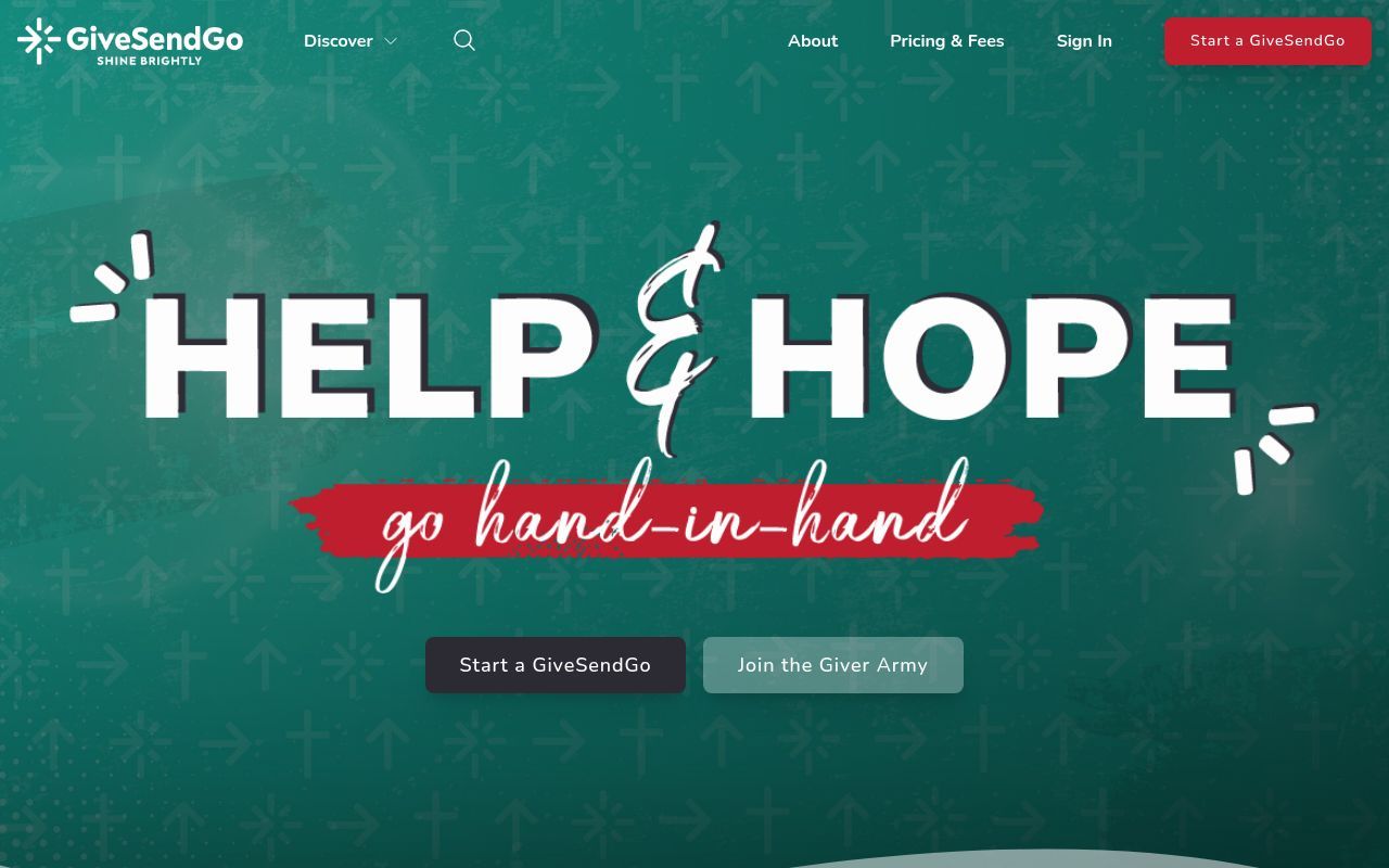 Homepage screenshot of v2.givesendgo.com
