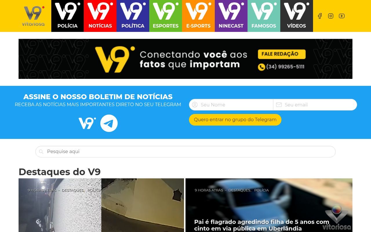 Homepage screenshot of v9vitoriosa.com.br