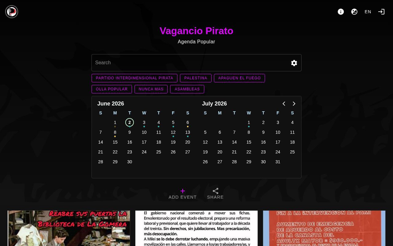 Homepage screenshot of vagancio.partidopirata.com.ar