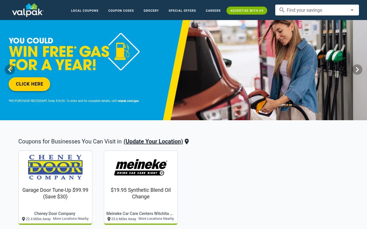 Homepage screenshot of valpak.com