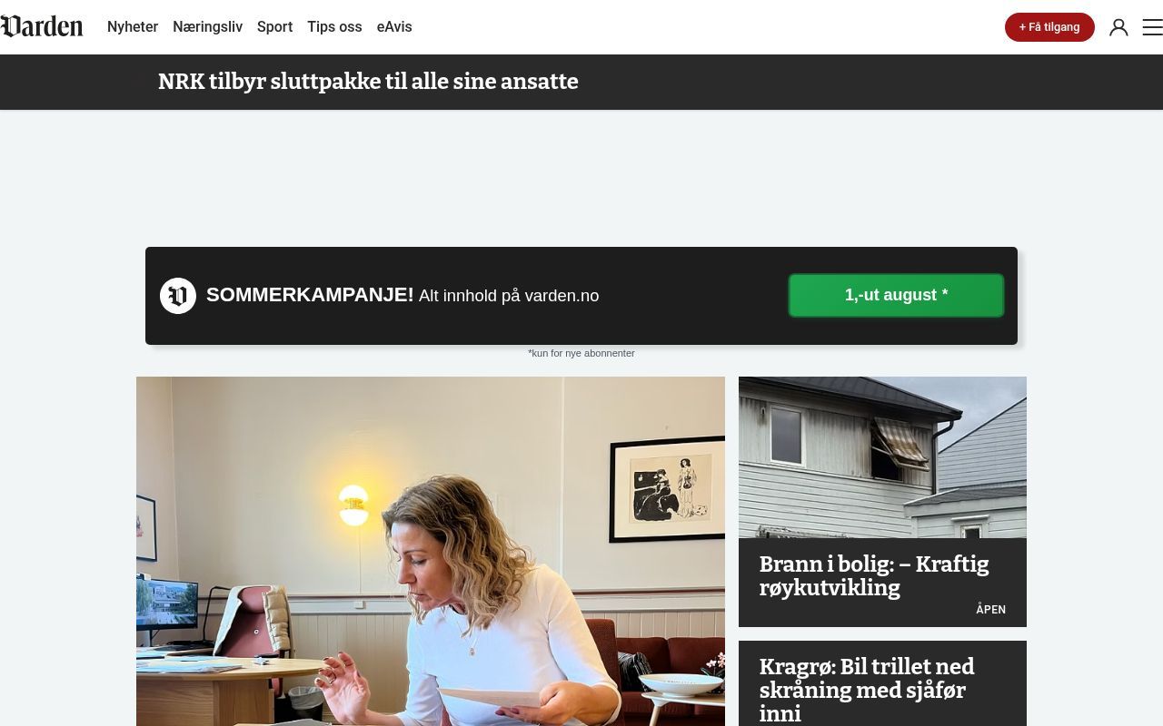 Homepage screenshot of varden.no