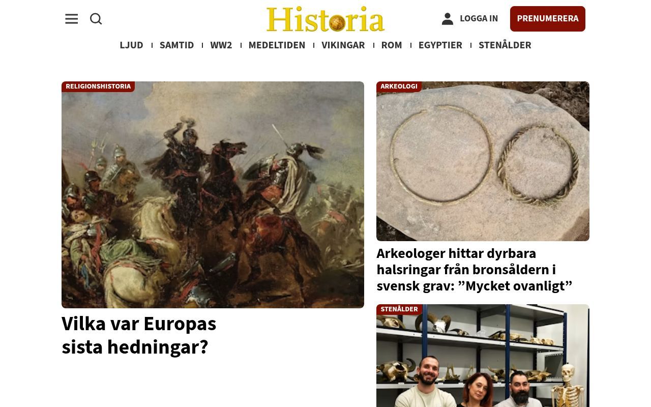 Homepage screenshot of varldenshistoria.se