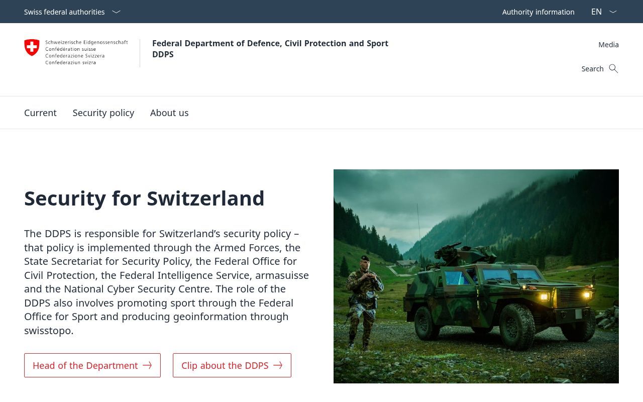 Homepage screenshot of vbs.admin.ch
