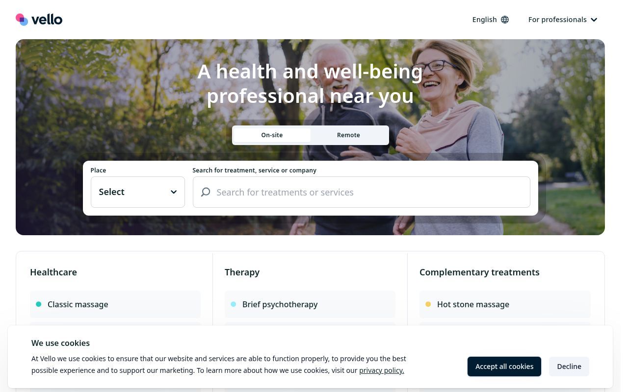 Homepage screenshot of vello.fi