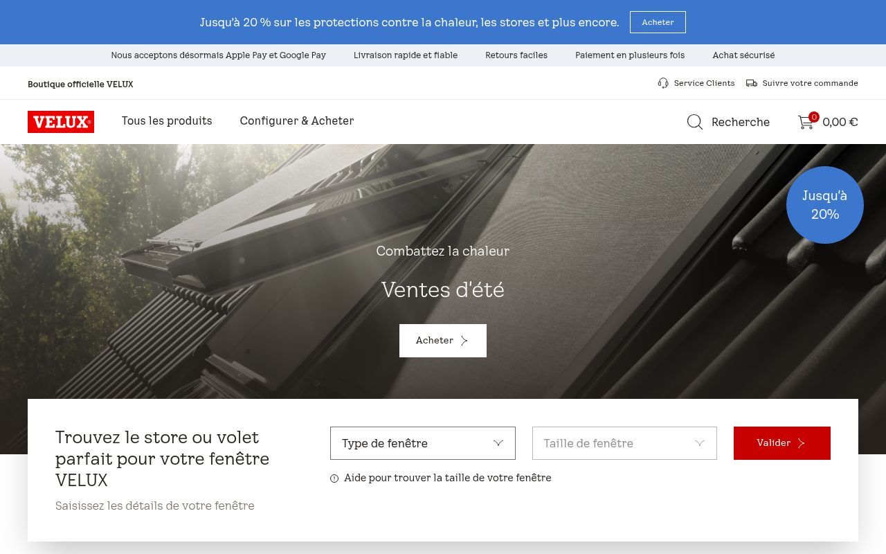 Homepage screenshot of veluxshop.fr