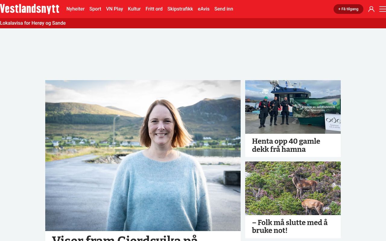 Homepage screenshot of vestlandsnytt.no