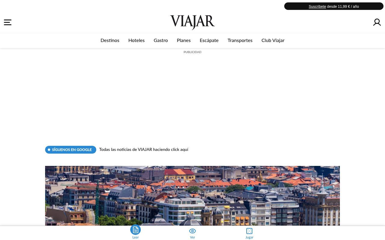 Homepage screenshot of viajar.elperiodico.com