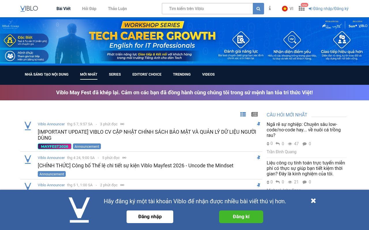 Homepage screenshot of viblo.asia