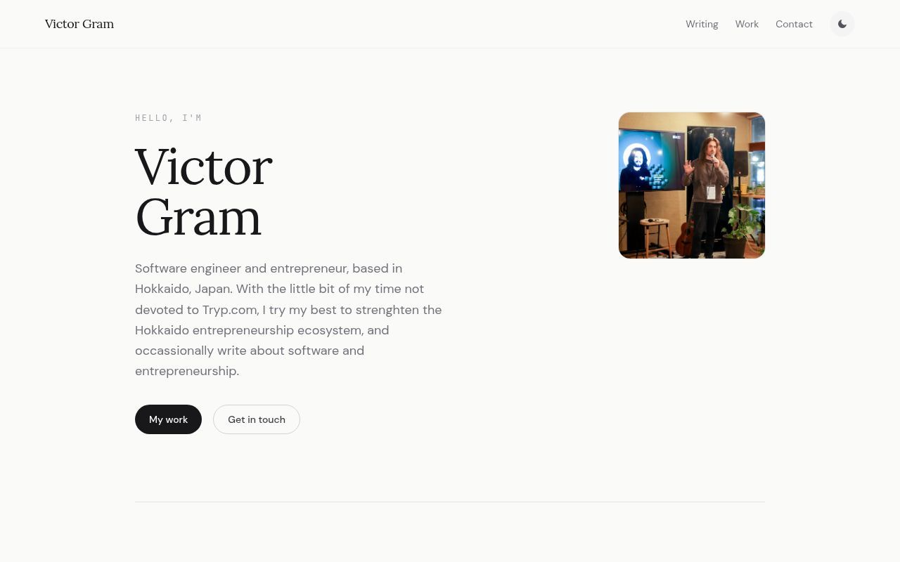 Homepage screenshot of victorgram.com
